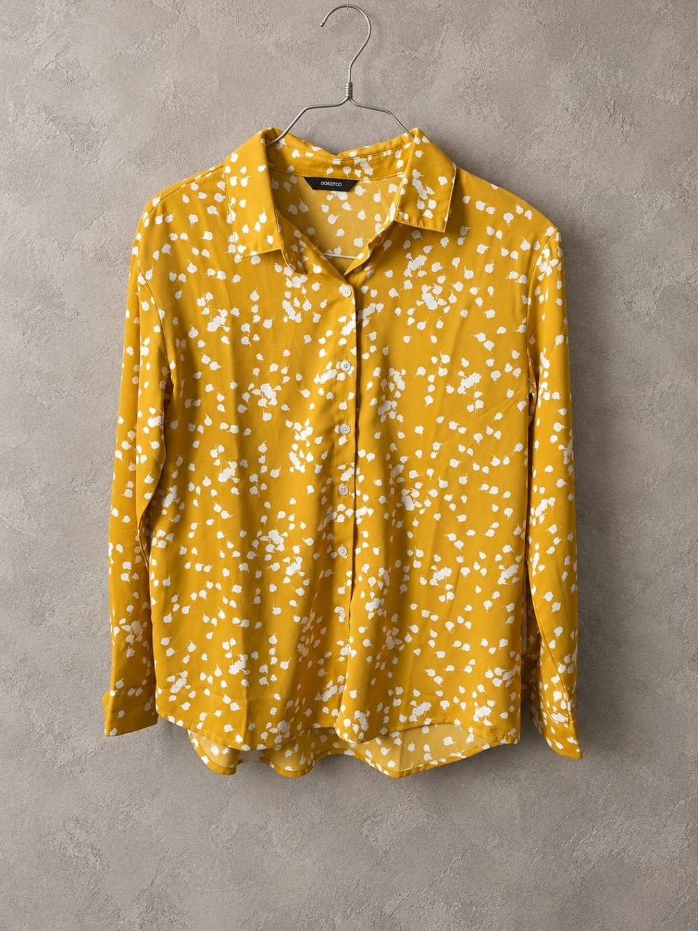 Mustard Yellow Printed Button-Up Blouse